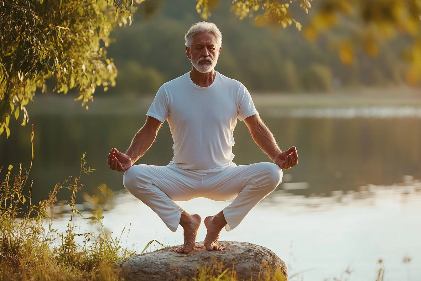 Інструктор допомагає учасниці виконати позу йоги серед природи